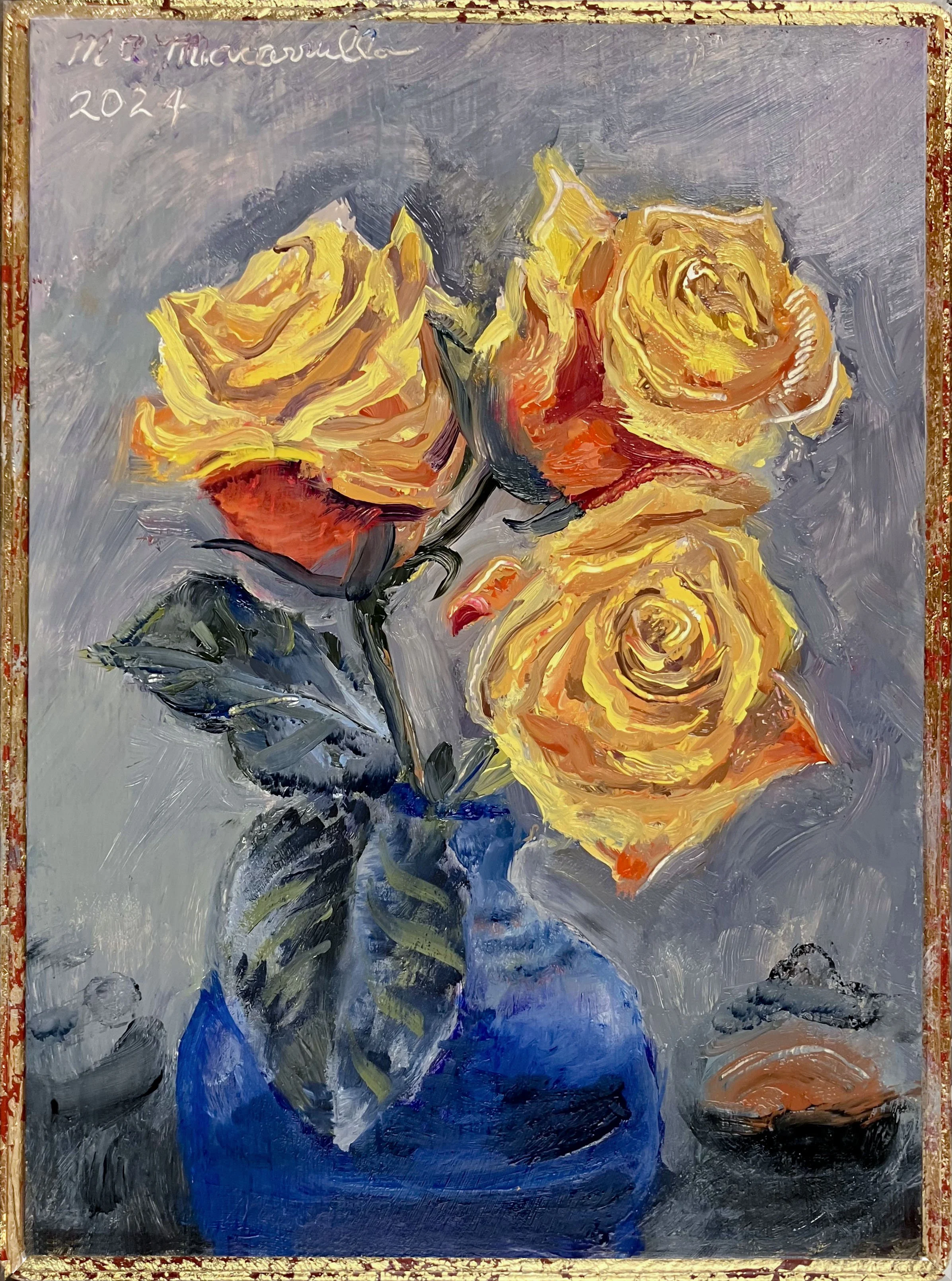    Yellow roses,   20 24. Oil on wood. Approx.: 11.25” X 8.5”. 