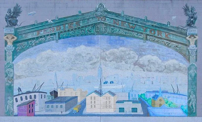    Universal Folding Box Mural,   1983. Exterior latex paints on cinderblock. Designed and executed in partnership with artist Sarah Haviland (http://sarahhaviland.net.) 