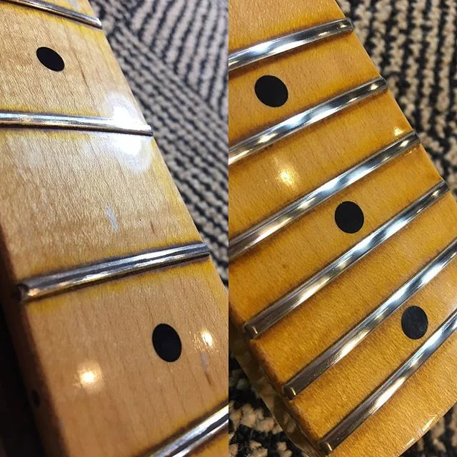 Level Crown Polish #fender #customshop #fretdress #luthier