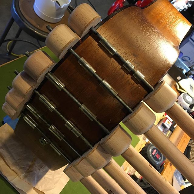 Last seam. #hothideglue #luthier #repair #vermont #dylanfest