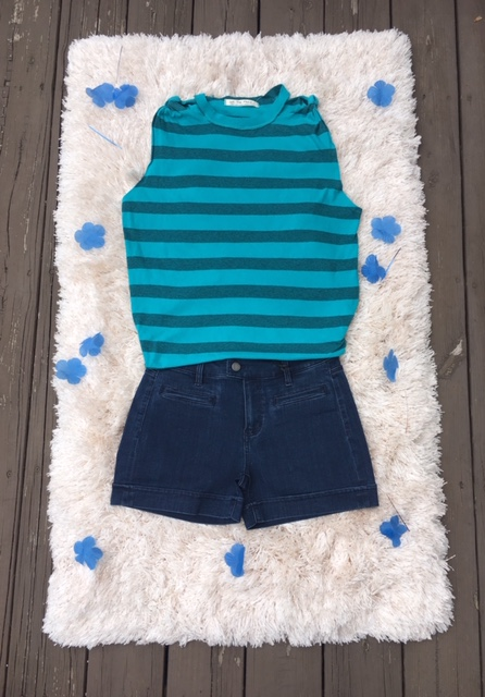 If you’re ready to rock blue on blue on blue, pick up the Free People Twist Stripe Tank for $48 and the Liverpool Trouser Shorts for $59.