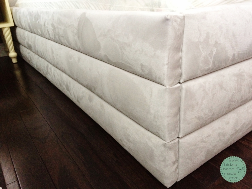 DIY bed frame, upholstered bed frame, DIY upholstered headboard, modern bed frame, DIY modern bed frame, DIY upholstered bed frame, DIY bed frame idea, DIY home improvement project, bidziu handmade, bidziuhandmade