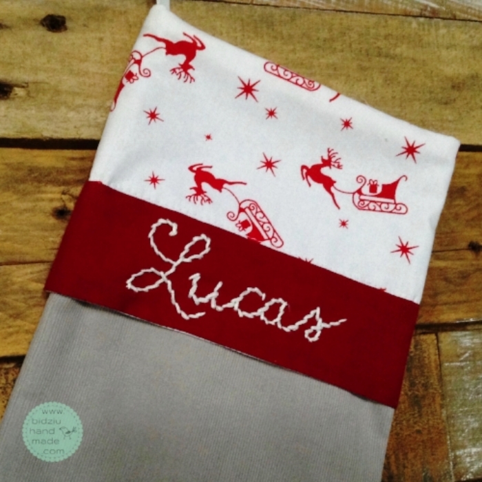 DIY yourself Christmas stockings, custom made Christmas stockings, red gray white Christmas stockings, unique Christmas stockings, personalized Christmas stockings, modern Christmas stockings, handmade Christmas stockings, bidziu handmade, bidziuhandmade