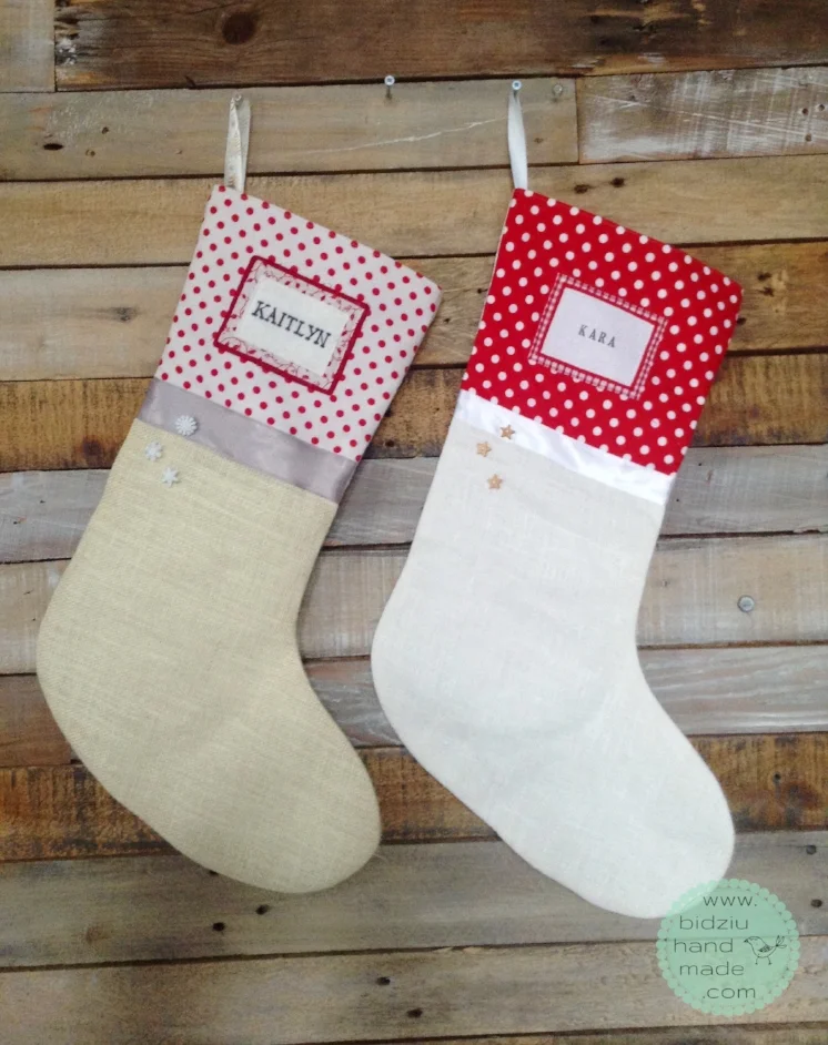 New stocking (left) custom made to match an existing stocking (on the right).