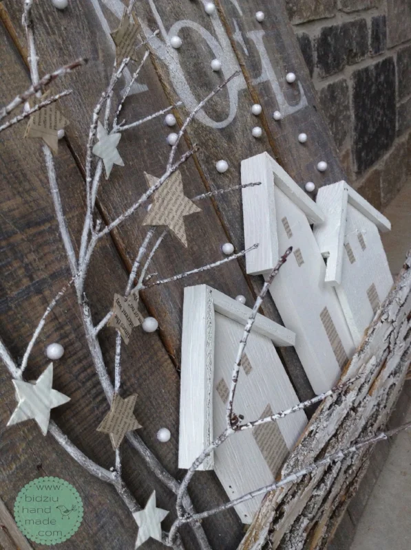 handmade rustic Christmas decoration, rustic Christmas decoration, rustic fireplace decoration, modern Christmas decoration, fireplace decoration ideas, white Christmas decoration, fireplace mantel ideas, Christmas decor, rustic Christmas decor, unique Christmas decoration, reclaimed pallet wood DIY, reclaimed pallet wood project, reclaimed wood, pallet wood, 