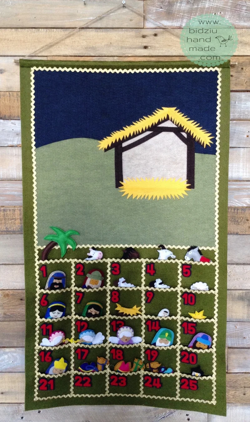 Christmas Advent Calendar, nativity scene advent calendar, felt advent calendar, felt nativity scene advent calendar, Christmas ideas for kids, countdown to Christmas, holiday traditions, handmade Christmas advent calendar, handmade Christmas gift, Christmas gifts for kids, handmade Christmas, custom made advent calendar, bidziu handmade, bidziuhandmade
