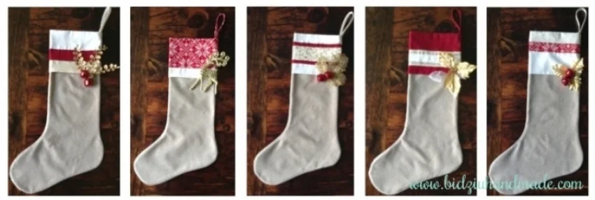 custom made Christmas stockings, burlap Christmas stockings, modern Christmas stockings, red Christmas stockings, cream Christmas stockings, gold Christmas stockings, handmade Christmas stockings, 