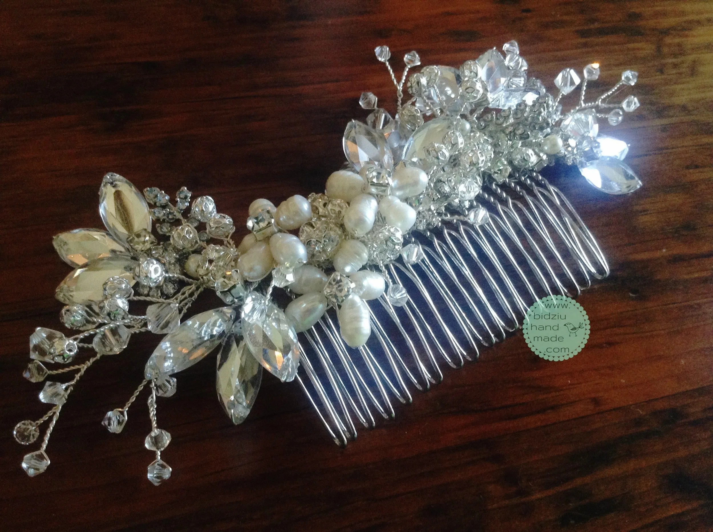 custom wedding accessories, custom hair accessories, bridal hair accessories, bridal hair comb, handmade wedding accessories, handmade bridal hair comb, bridal hair do's, bridal hair idea, bridal hair, wedding hair, wedding, handmade, flower hair comb, pearl hair comb, Swarovski crystals, silver hair comb, sparkly hair comb, sparkly hair accessories, bidziu handmade, bidziu hand made