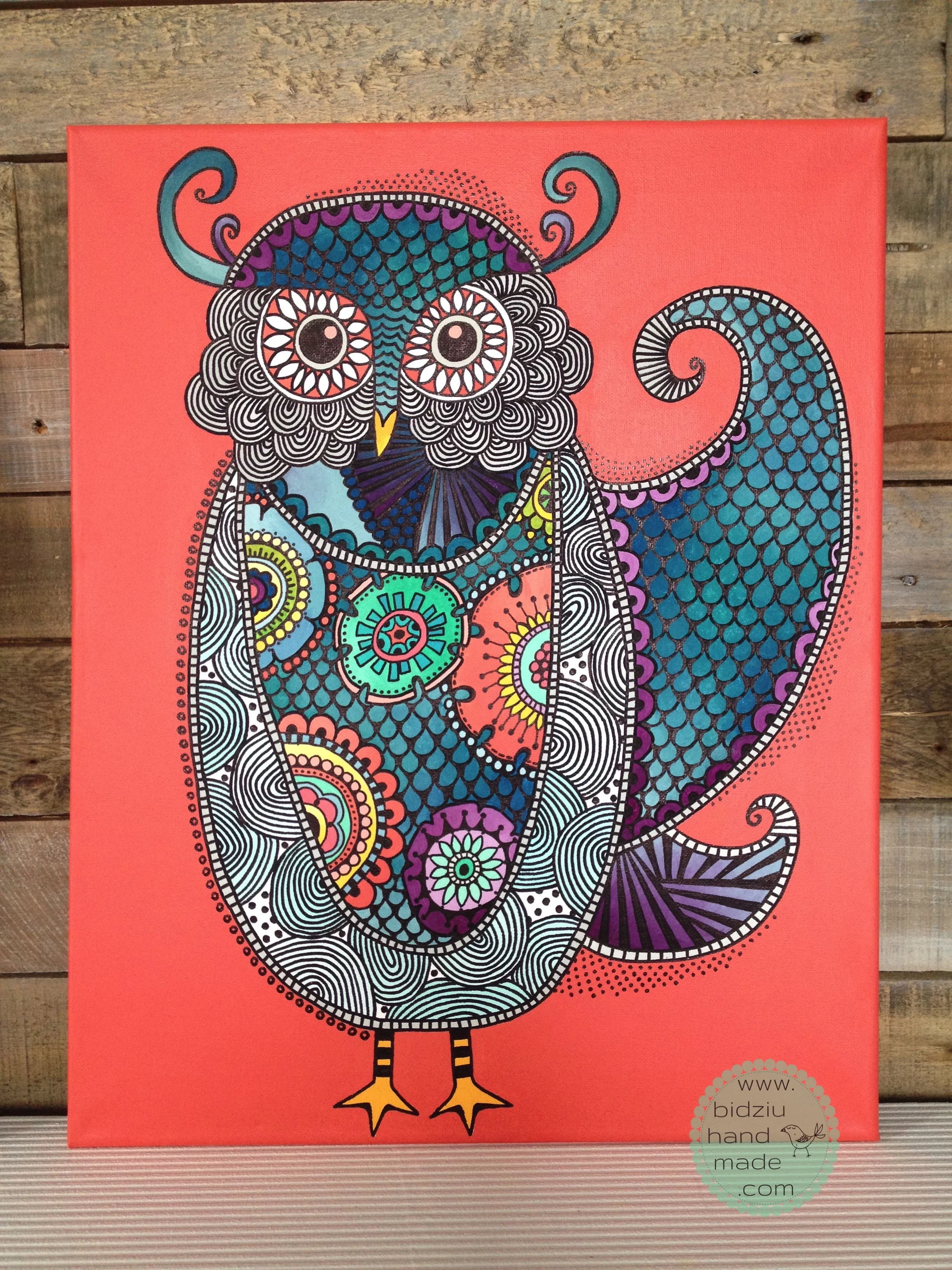 zentangle art, DIY zentangle art, zentangle drawing, colourful art, hand painted owl, DIY colourful art, colourful owl painting, owl painting, zentangle owl painting, handmade room decoration, hand painted room decoration, decoration for little girls room, coral painting, light blue painting, owl painting, DIY owl painting, bidziu handmade, bidziu hand made, unique art ideas