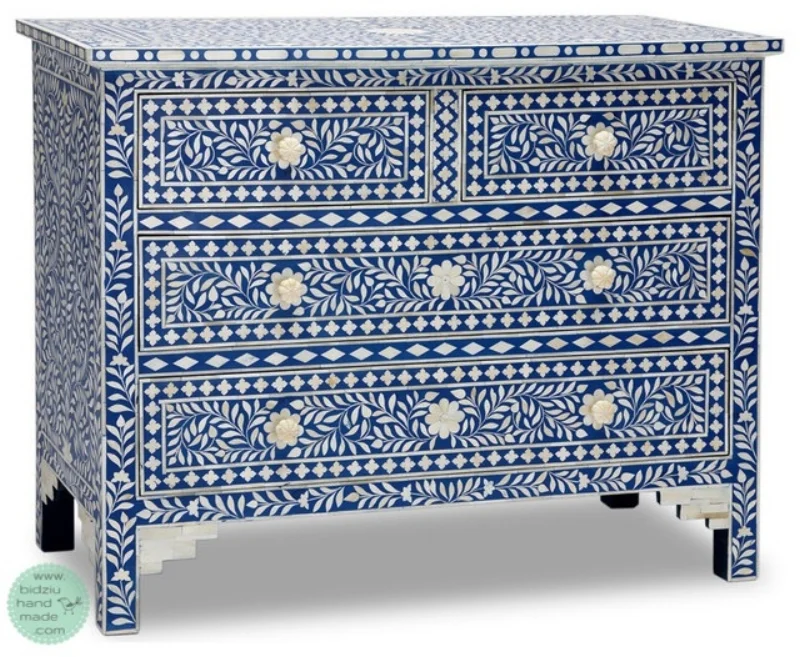 A bone inlay dresser that served as inspiration for some of my furniture refinishing projects.