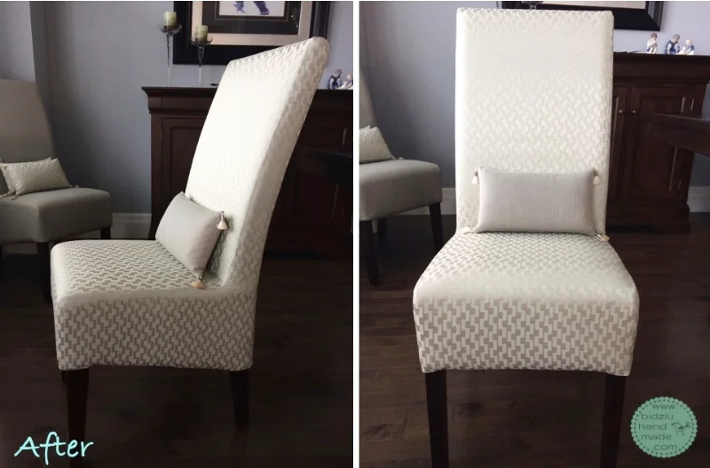 custom chair slip covers, DIY slip covers, custom made slip covers, how to give chairs a new look, refreshing chairs, modern dining room chairs, modern chairs, modern slip covers, how to recover chairs, how to sew a slip cover, well fitted slip covers, modern home, modern home decor, refinishing chairs, modern dining room chairs, parsons dining room chairs, leather dining room chairs, bidziu handmade, bidziu hand made