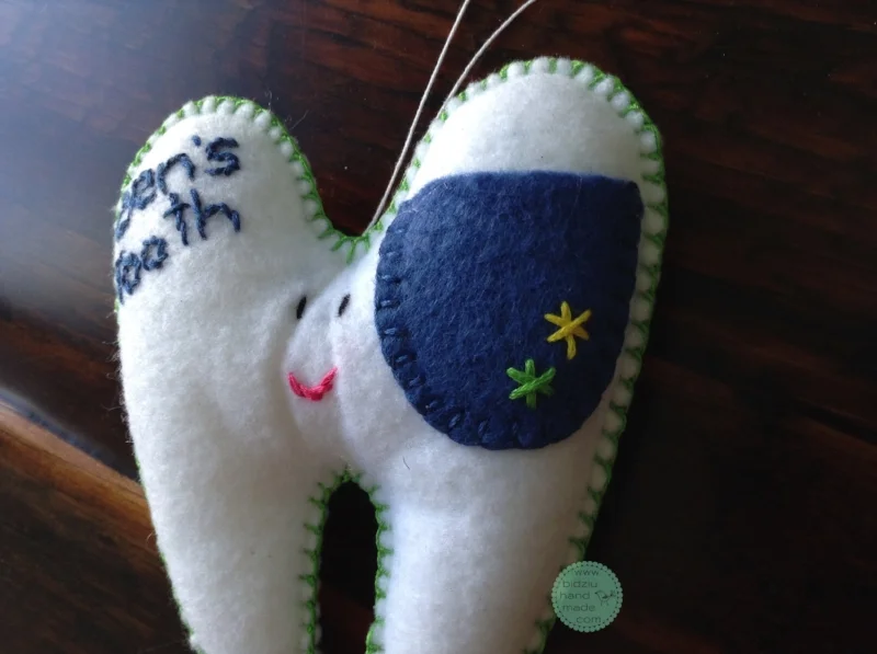 felt tooth pillow, tooth pillow, handmade tooth pillow, tooth fairy, tooth fairy tradition, customized tooth pillow, bidziu handmade, bidziu hand made