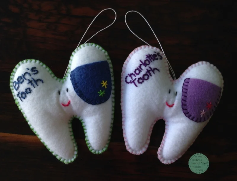 felt tooth pillow, tooth pillow, handmade tooth pillow, tooth fairy, tooth fairy tradition, customized tooth pillow, bidziu handmade, bidziu hand made