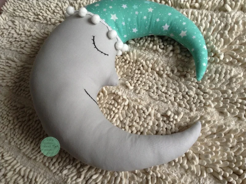 moon and star pillows, mint gray and pink nursery, mint and pink pillows, handmade nursery pillows, modern nursery pillows, modern moon and star pillows, modern nursery decor, trendy nursery decor, moon and star decor, hand embroidered pillows, bidziu handmade, bidziu hand made