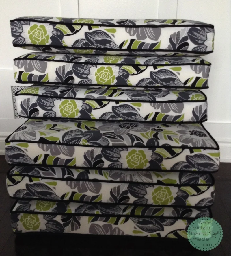 custom made patio furniture cushions, custom made slip covers, trendy patio furniture cushions, floral print patio furniture cushions, patio furniture cushions with piping, cushions with piping, trendy cushions, foam cushions for patio, foam pa…