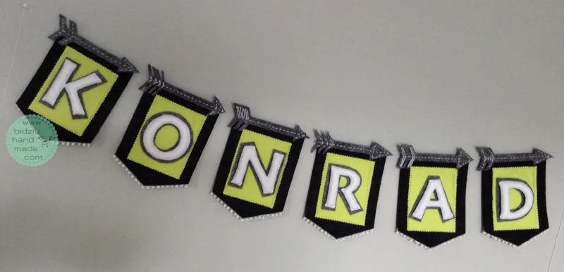 felt name banners, name banners, banners, flag banners, felt flag banners, girl's name banner, boy's name banner, nursery decor, kid's room decor, modern home decor, trendy nursery, trendy kid's room, lime and green name banner, custom name banner, DIY room decor, DIY name banner, handmade name banner, bidziu handmade, bidzuhandmade, baby gift ideas