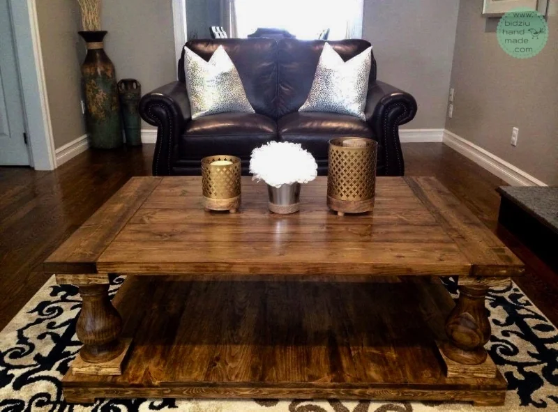 custom made coffee table, solid wood coffee table, balustrade legs, balustrade legs coffee table, restoration hardware inspired coffee table, table with balustrade legs, walnut stain coffee table, country home decor, country coffee table, traditiona…