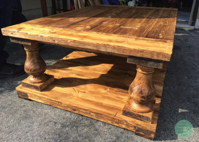 custom made coffee table, solid wood coffee table, balustrade legs, balustrade legs coffee table, restoration hardware inspired coffee table, table with balustrade legs, walnut stain coffee table, country home decor, country coffee table, traditiona…