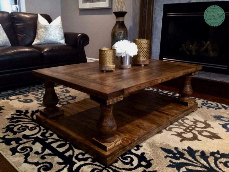 custom made coffee table, solid wood coffee table, balustrade legs, balustrade legs coffee table, restoration hardware inspired coffee table, table with balustrade legs, walnut stain coffee table, country home decor, country coffee table, traditiona…