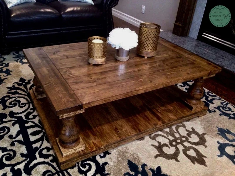 custom made coffee table, solid wood coffee table, balustrade legs, balustrade legs coffee table, restoration hardware inspired coffee table, table with balustrade legs, walnut stain coffee table, country home decor, country coffee table, traditiona…