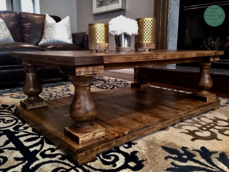 custom made coffee table, solid wood coffee table, balustrade legs, balustrade legs coffee table, restoration hardware inspired coffee table, table with balustrade legs, walnut stain coffee table, country home decor, country coffee table, traditiona…