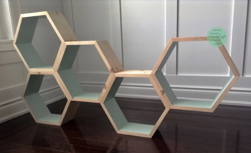 honeycomb shelves, honeycomb shelving unit, DIY honeycomb shelves, DIY honeycomb shelving unit, DIY shelves, DIY hexagonal shelves, DIY wood working, DIY furniture, wood working project, modern shelves, modern shelving unit, trendy shelves, trendy shelving unit, DIY trendy shelving unit, DIY trendy shelves, modern home decor, trendy home decor, DIY home projects, unique shelves, unique shelving unit, modern home accents, trendy home accents, DIY projects, DIY home decor, bidziu handmade, bidziu hand made