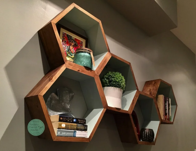 honeycomb shelves, honeycomb shelving unit, DIY honeycomb shelves, DIY honeycomb shelving unit, DIY shelves, DIY hexagonal shelves, DIY wood working, DIY furniture, wood working project, modern shelves, modern shelving unit, trendy shelves, trendy shelving unit, DIY trendy shelving unit, DIY trendy shelves, modern home decor, trendy home decor, DIY home projects, unique shelves, unique shelving unit, modern home accents, trendy home accents, DIY projects, DIY home decor, bidziu handmade, bidziu hand made