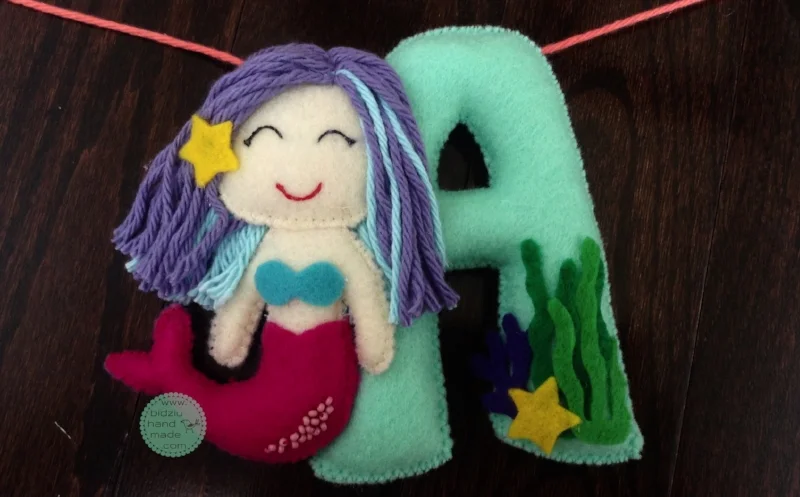 personalized name banner, felt name banner, mermaid theme name banner, customized name banner, handmade name banner, mermaid room decor, trendy mermaid room decor, trendy room decor, modern room decor, customized room decoration, trendy room decoration, ocean theme name banner, modern baby nursery, modern kids' room, handmade room decoration, mint room decoration, turquoise room decoration, mint room decor, turquoise room decor, bidziu handmade bidziu hand made