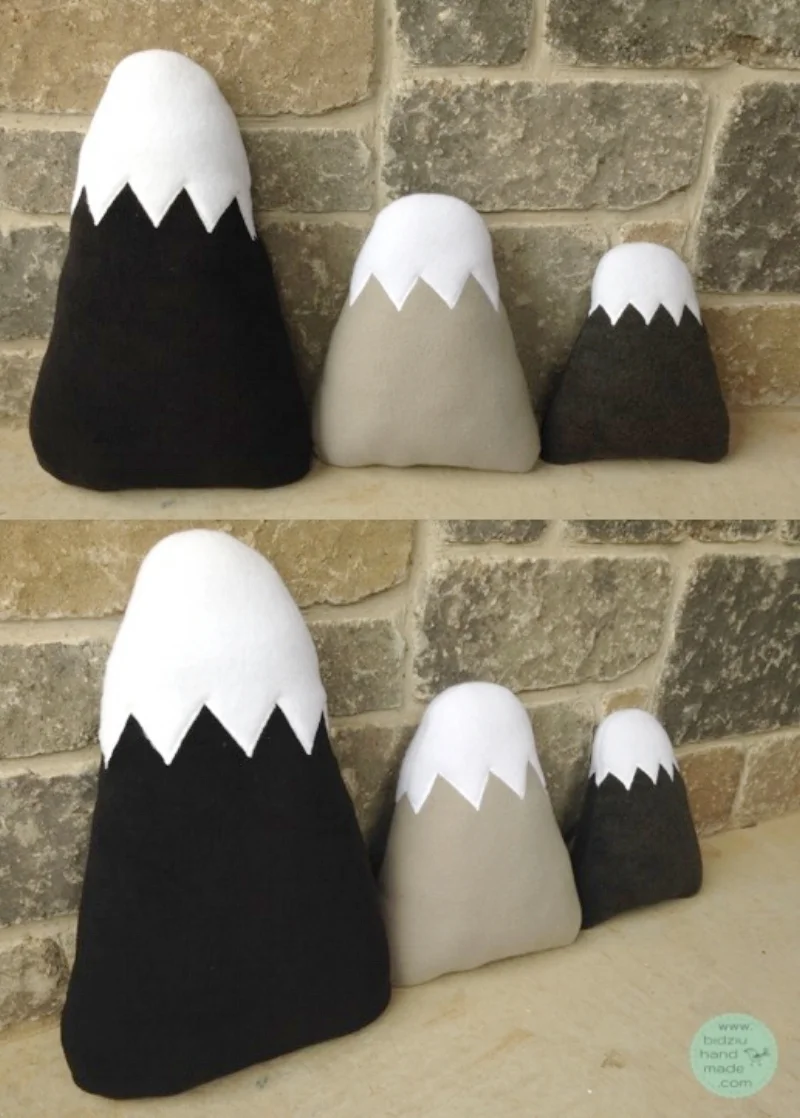 mountain pillows, mountain shaped pillows, fleece pillows, nursery decor, modern nursery, modern nursery decor, children's room, children's room decor, children's room decor ideas, outdoor theme, woodland theme, hiking, skiing, nature pillows, handmade home decor, DIY pillows, boy's room decor ideas, boy's nursery decor ideas, gray pillows, grey pillows, trendy pillows, trendy home decor, trendy nursery decor, trendy children's room decor, trendy kids' room decor, sewing, sewing project, sewing project idea, fleece, fleece project, sewing with fleece, bidziu handmade, bidziuhandmade