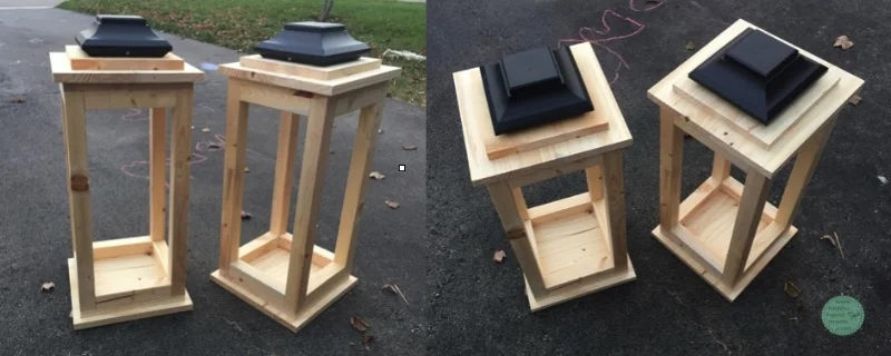 DIY lanterns, DIY wood lanterns, DIY lanterns, solid wood lanterns, wood lanterns, build your own lanterns, decorative lanterns, decorative wood lanterns, front door decoration, front porch decoration, front entrance decoration, front porch Christmas decoration, front urns decoration, Christmas urns, holiday urns, winter planter decoration, winter front door, winter front entrance decoration, wood project, wood working project, winter home decor, holiday home decor, modern winter home decoration, modern rustic Christmas home decor, bidziu handmade, bidziuhandmade