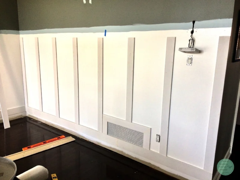 DIY wainscoting, modern wainscoting, modern wall decor, modern home, DIY home, DIY home projects, DIY home renovation projects, DIY projects, home renovation, home renovation project, modernizing your home, DIY modern home decor, modern home decor, handy woman projects, home projects, cool home projects, must-have home projects, wood working projects, dining room wainscoting, wainscoting in dining room, rectangular wainscoting, simple wainscoting, modern dining room, modern dining room decor, dining room decor, white wainscoting, wainscoting ideas, wainscoting in the home, how to wainscoting, wainscoting tutorial, wainscoting DIY tutorial, how to create drama in a room, dramatic dining room, bright and airy dining room, bidziu handmade, bidziuhandmade