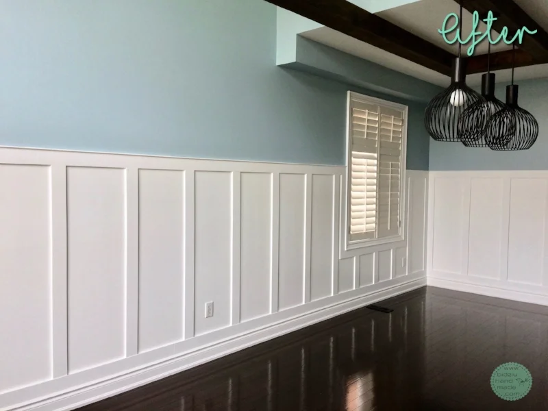 DIY wainscoting, modern wainscoting, modern wall decor, modern home, DIY home, DIY home projects, DIY home renovation projects, DIY projects, home renovation, home renovation project, modernizing your home, DIY modern home decor, modern home decor, handy woman projects, home projects, cool home projects, must-have home projects, wood working projects, dining room wainscoting, wainscoting in dining room, rectangular wainscoting, simple wainscoting, modern dining room, modern dining room decor, dining room decor, white wainscoting, wainscoting ideas, wainscoting in the home, how to wainscoting, wainscoting tutorial, wainscoting DIY tutorial, how to create drama in a room, dramatic dining room, bright and airy dining room, bidziu handmade, bidziuhandmade