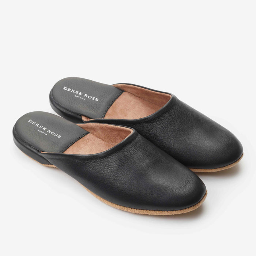 Derek Rose Morgan Black Leather Slippers — Harrisons Menswear
