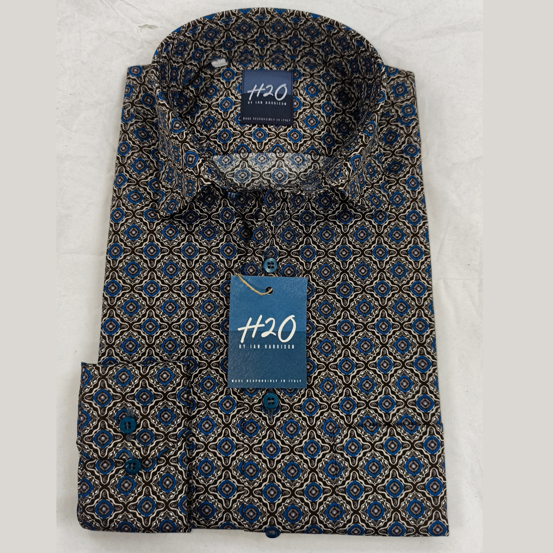 Brown/Blue Neat Pattern Summer Sports Shirt