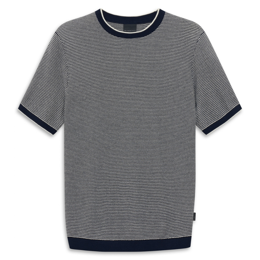 Knitted Cotton T-Shirt White/Navy