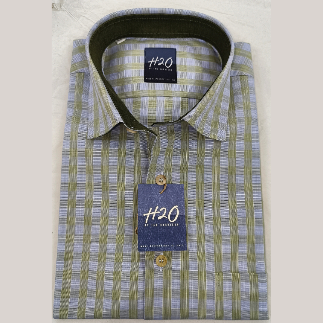 Olive/Blue Check Summer Sports Shirt