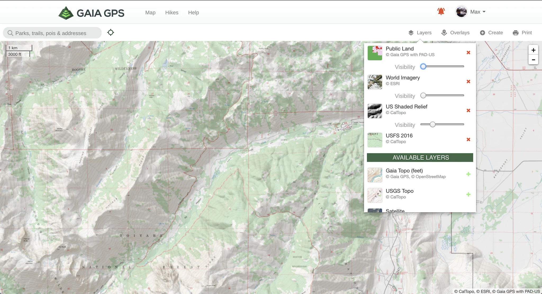 The Layer Manager allows for simple selection of layers, and the transparency of layered maps.