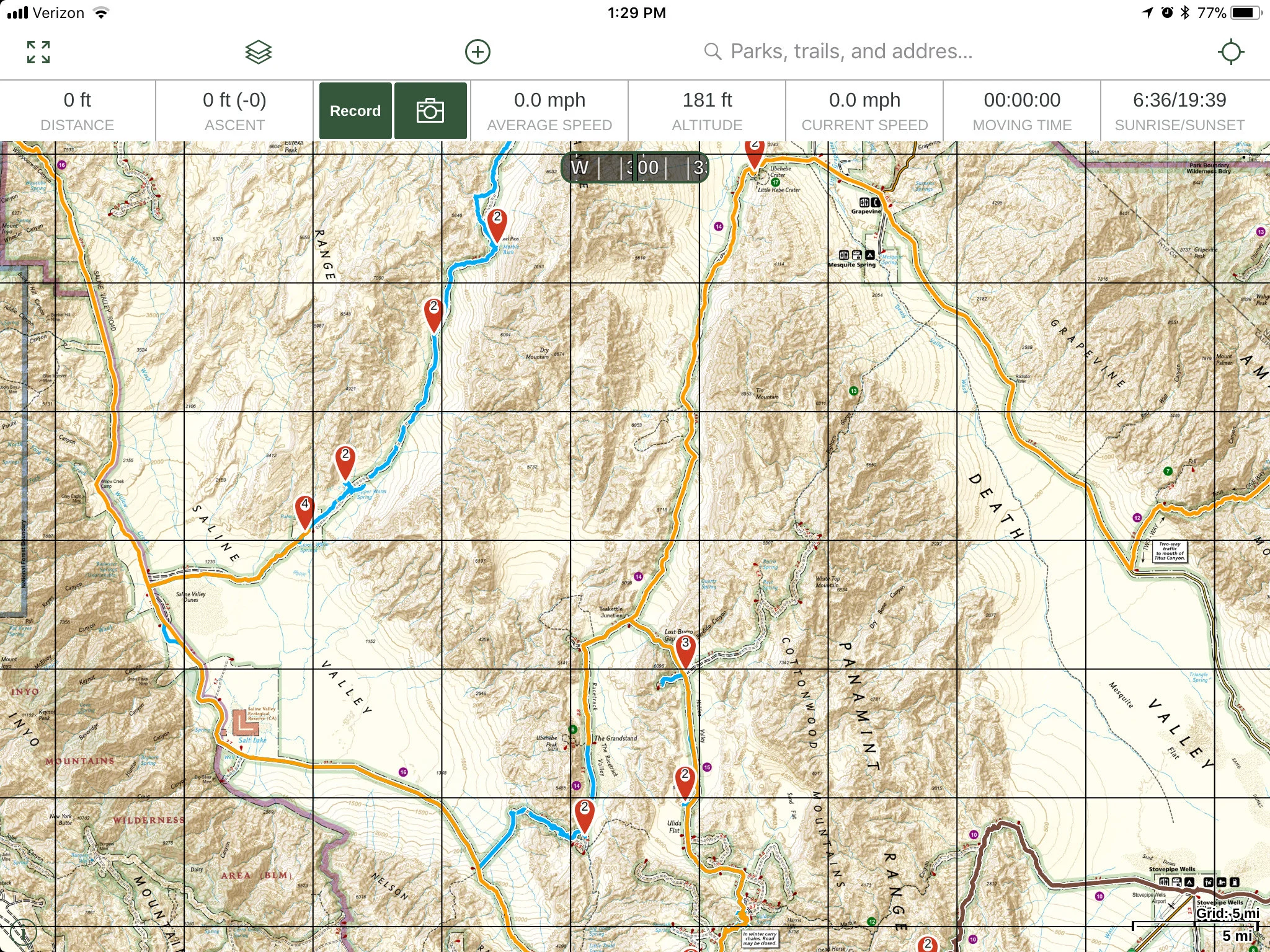 The National Geographic layer showing Death Valley. Available with the Gaia GPS Premium membership.