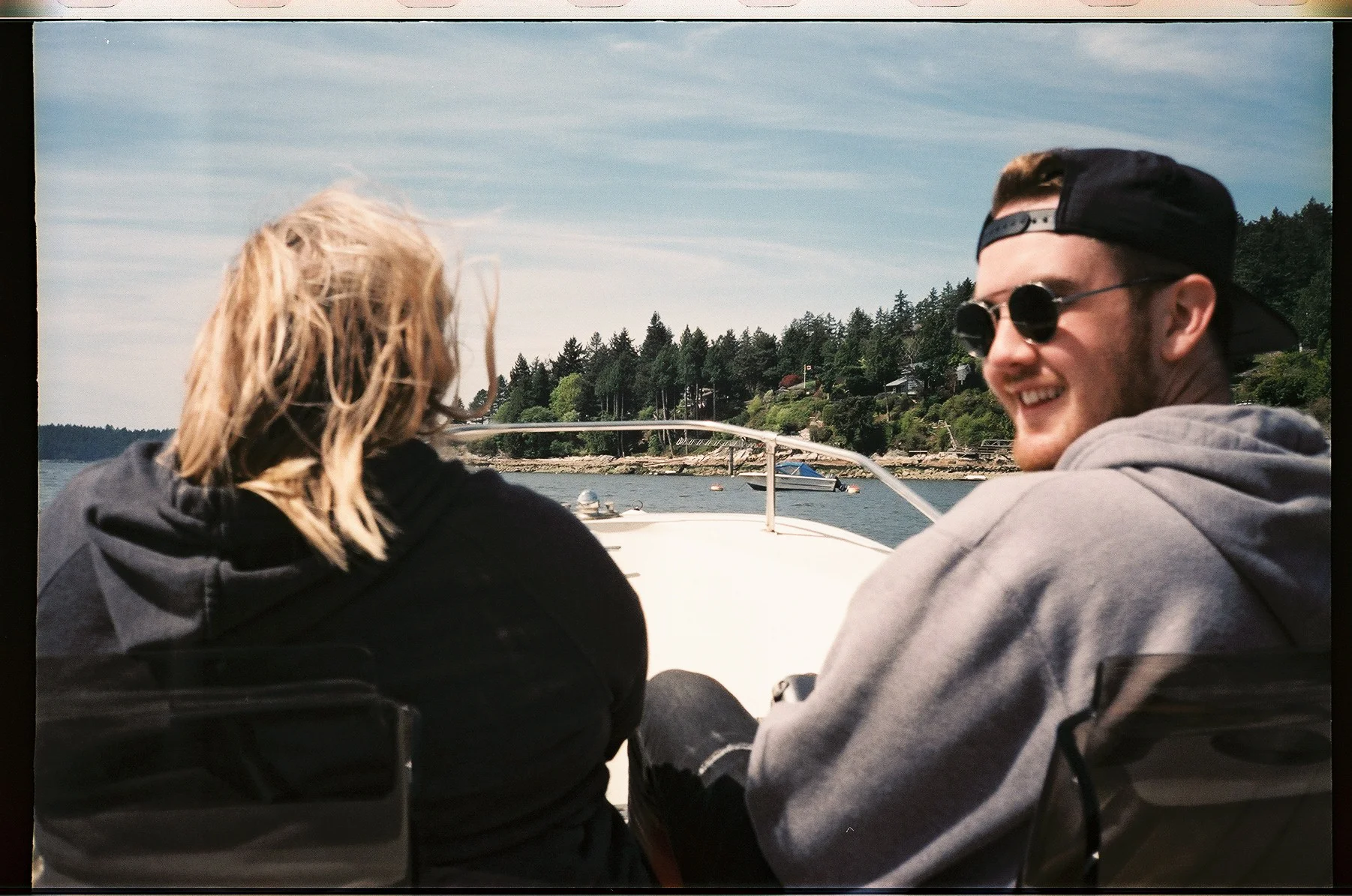 Ali and Jared on the boat ride from Bowen over to Pasley.