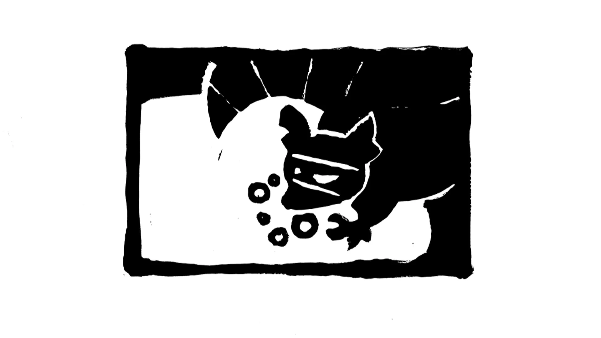 One of five block print illustrations by JoJo for episode six, “The Raccoon Box”.