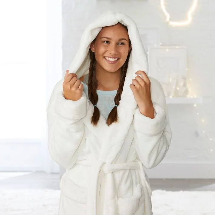  girl in white bathrobe 
