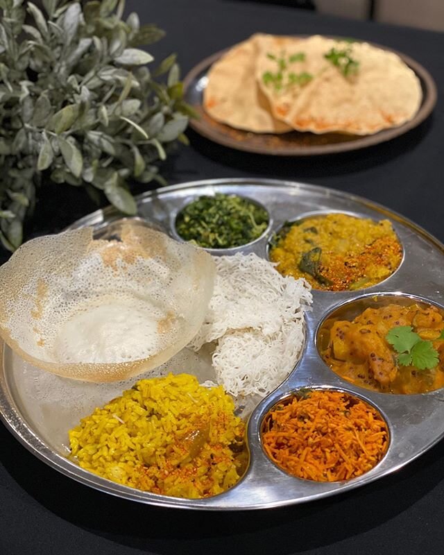 Our Sri Lankan vegan thali. Available for dine in or takeaway in a vegan pack.