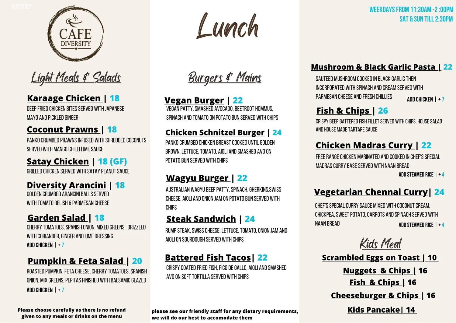 Menu — Cafe Diversity