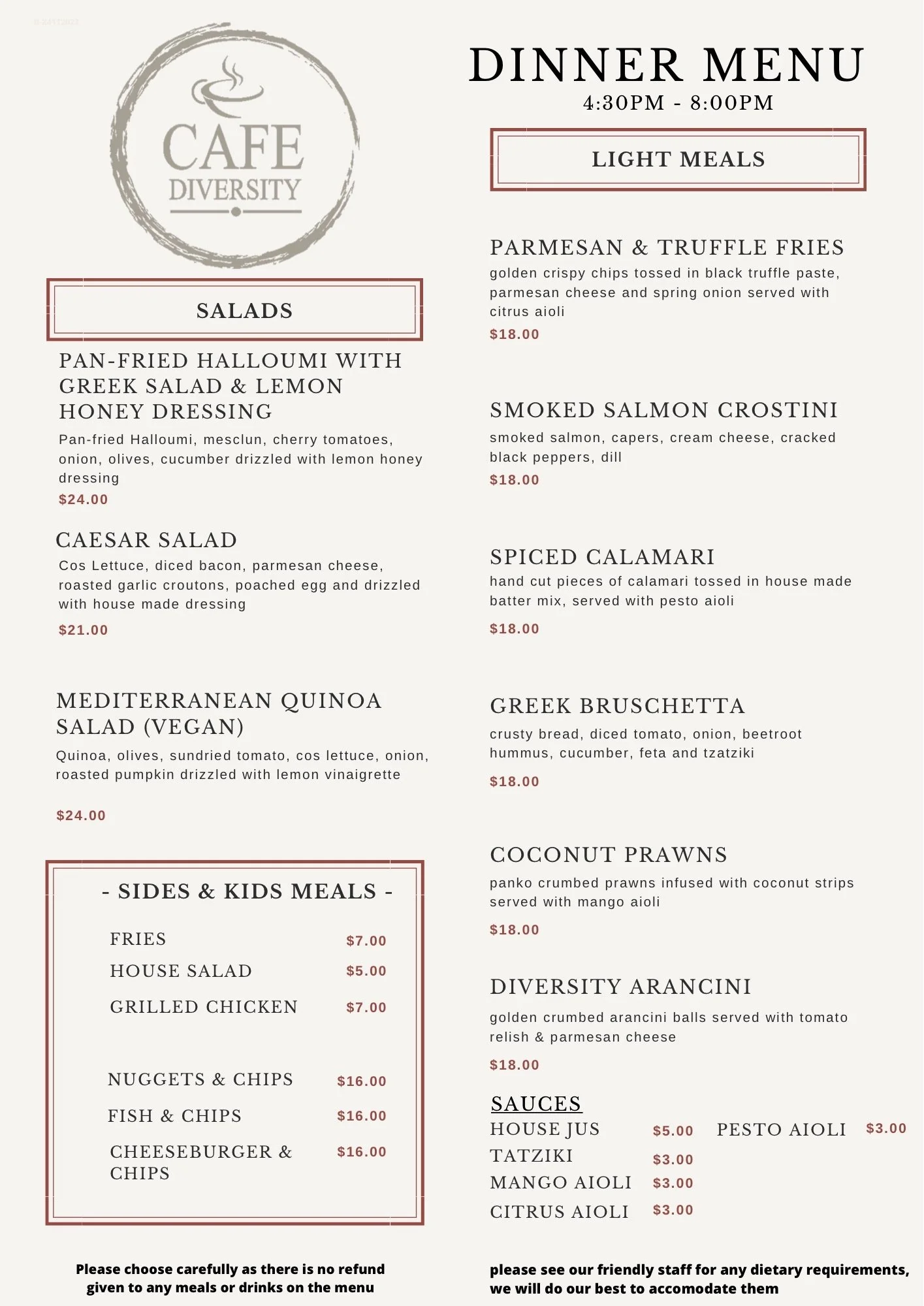 Menu — Cafe Diversity