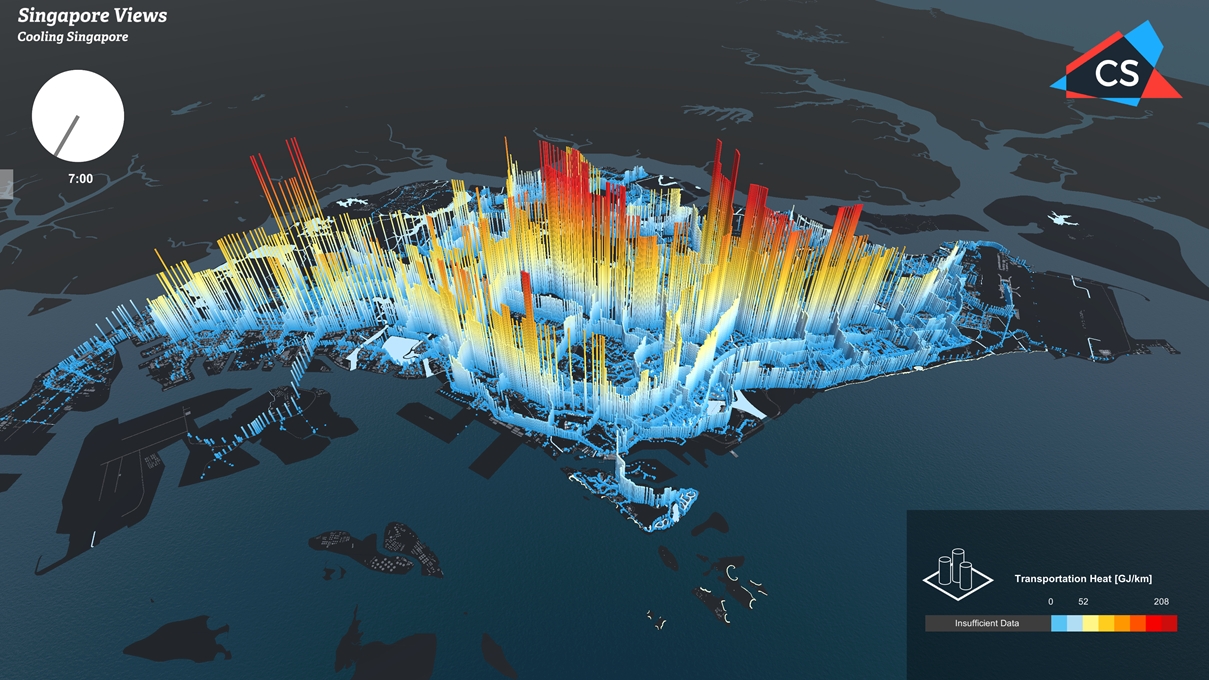 Fig 7. Transport heat (GJ/km) informations for Singapore visualized by CIVAL via Singapore Views / Source: Jordan Ivanchev CIVAL, Sailin Zhong