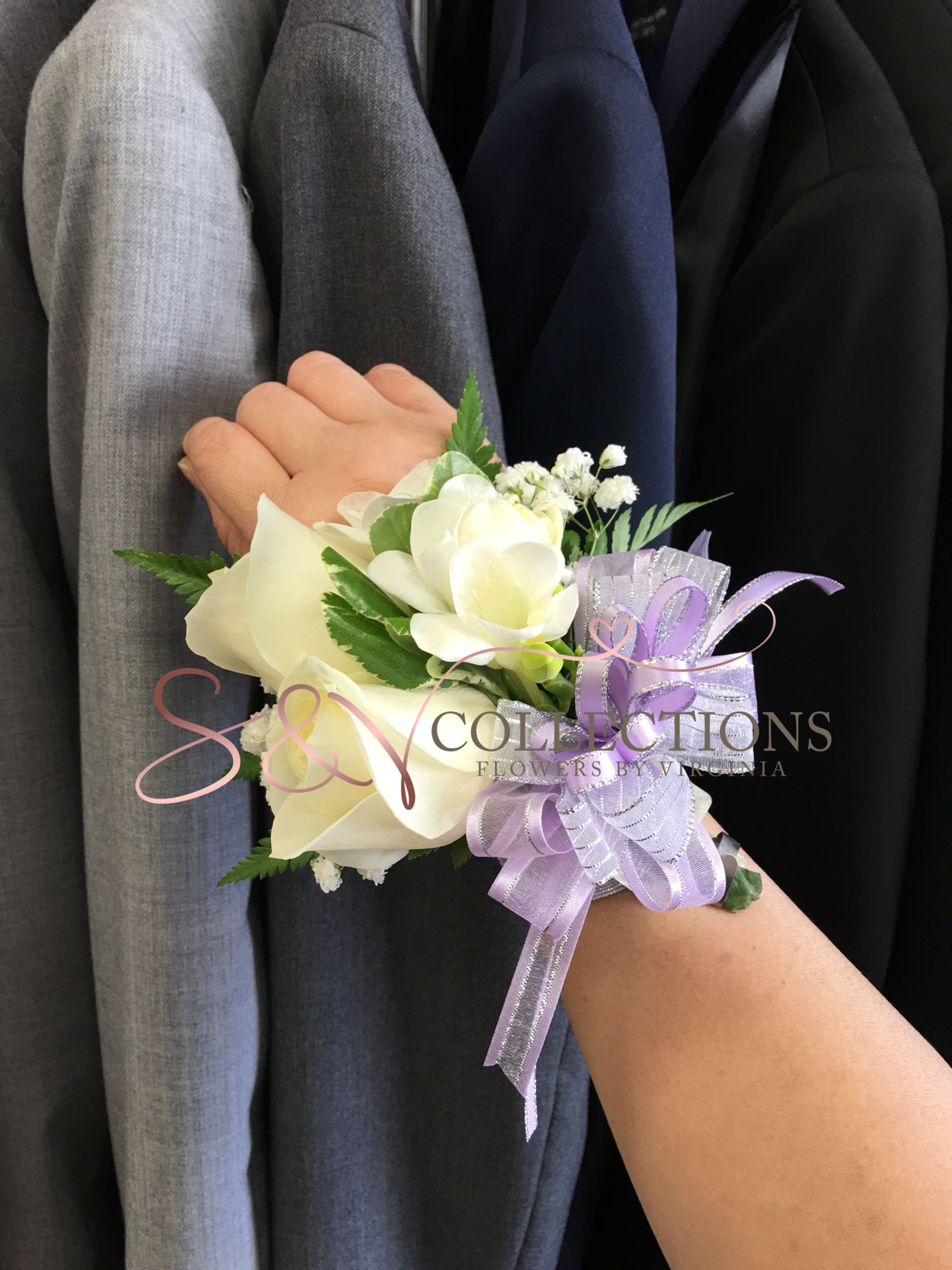 Double Rose with Freesia Wrist Corsage