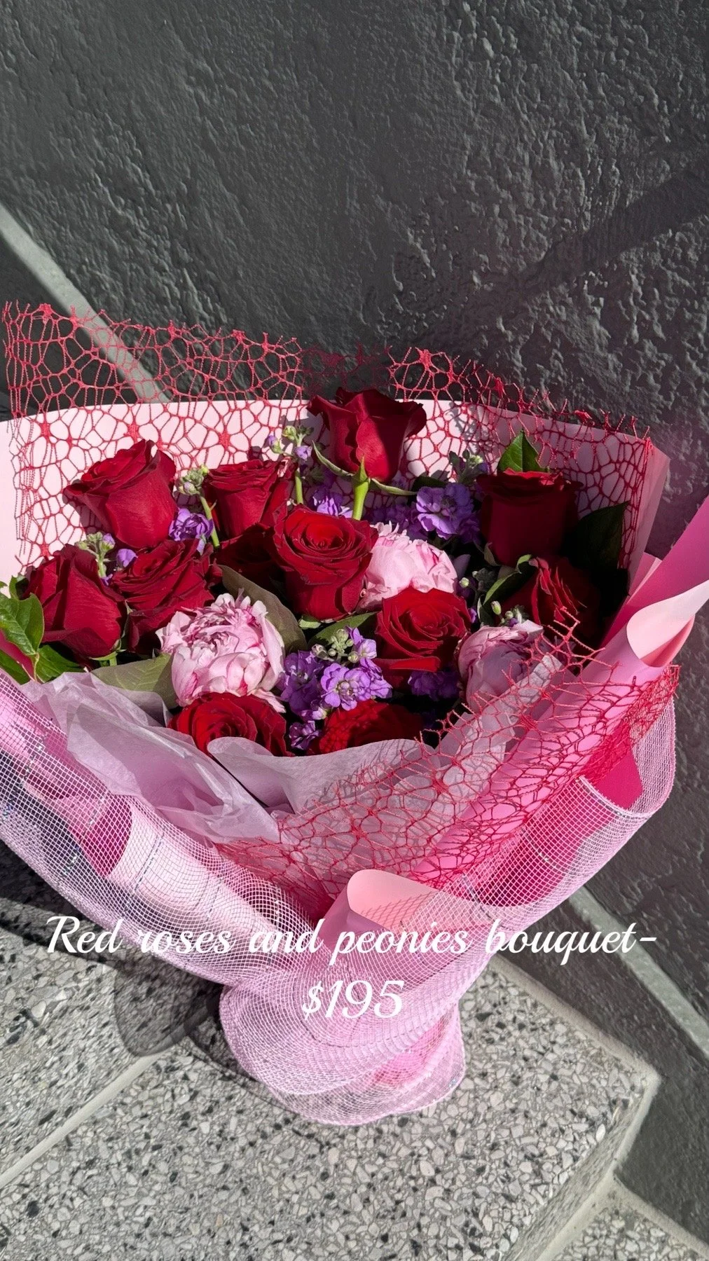 Red Roses and Peonies Bouquet