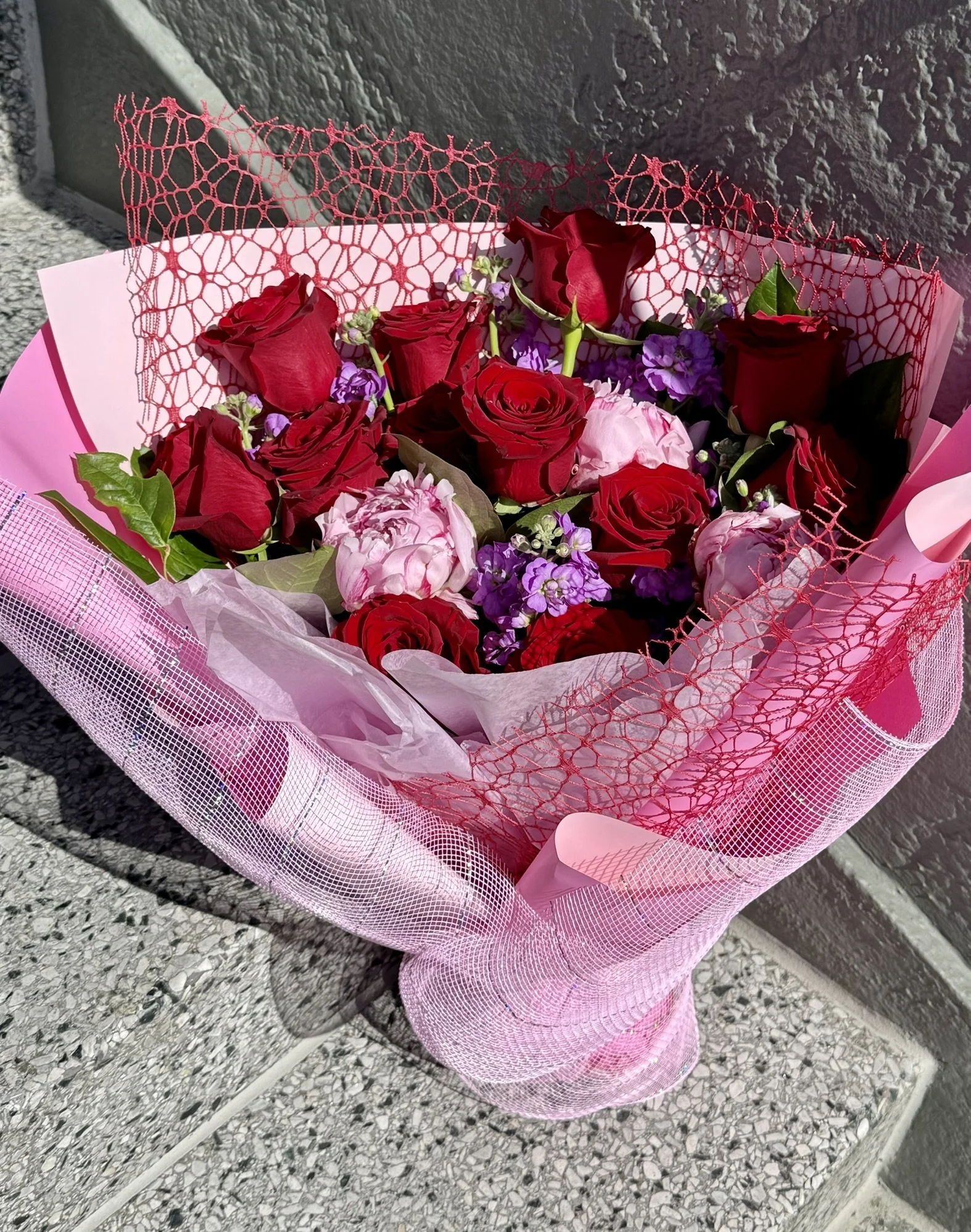 Red Roses and Peonies Bouquet