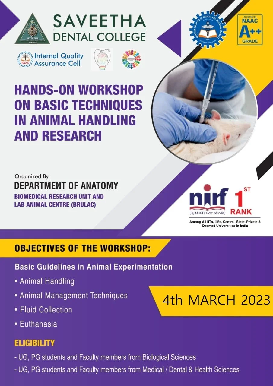 Hands on Workshop in "Basics of Animal Handling techniques &amp; Research"