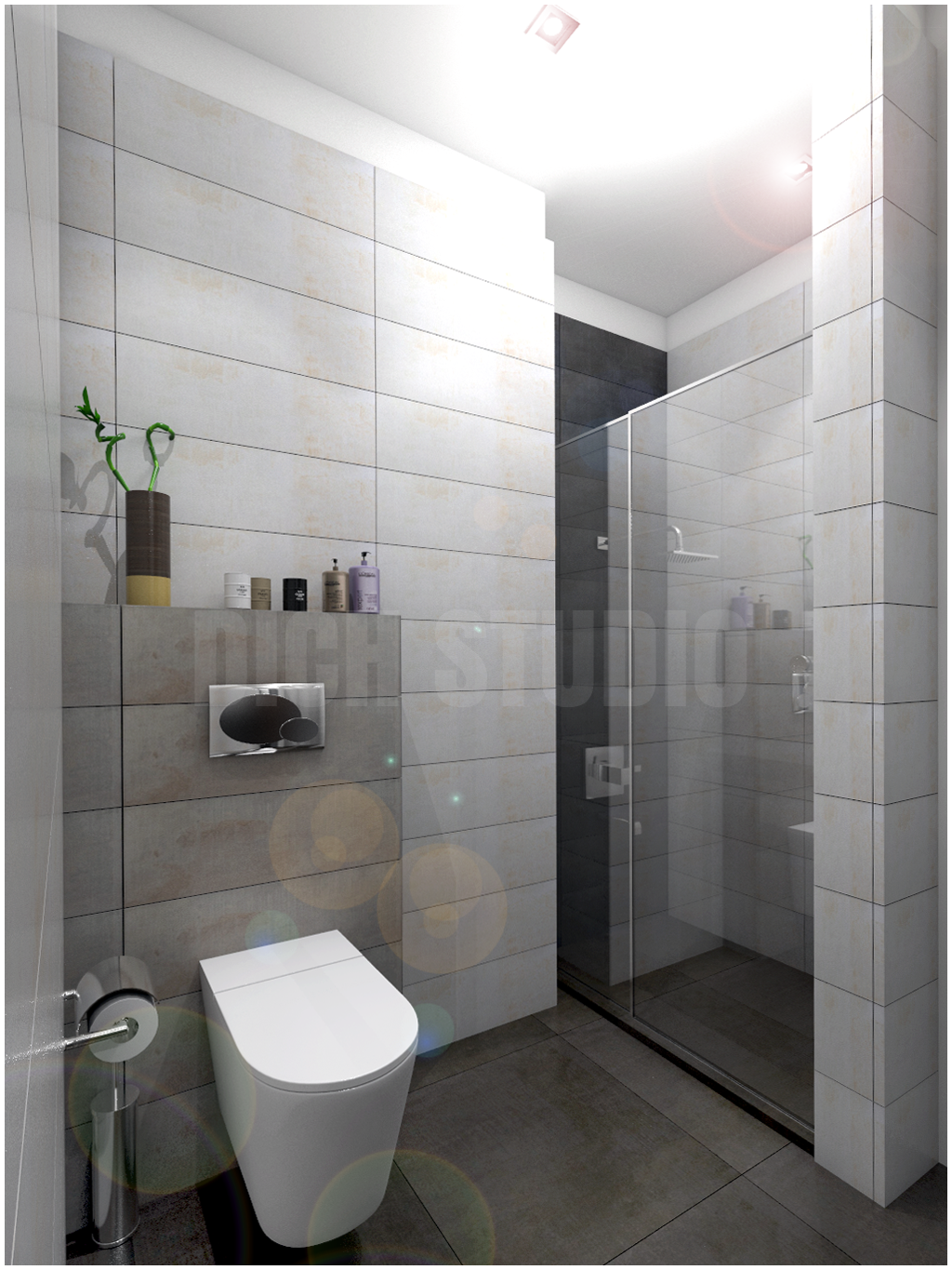 Bathroom grey white tiles